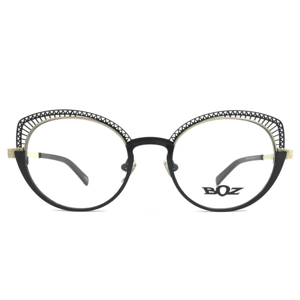 BOZ Eyeglasses Frames ICACOS 0010 Shiny Black Satin Ivory Cat Eye 48-19-140